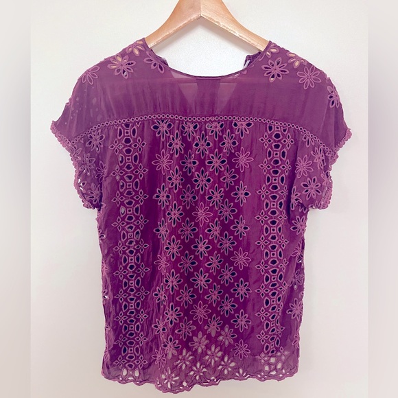 Johnny Was Leith Bohemian Eyelet Top Purple XS - Picture 11 of 16